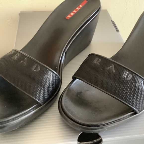 Prada Linnea Rosa Black Size 9(39) Wedge Sandal - Picture 6 of 9